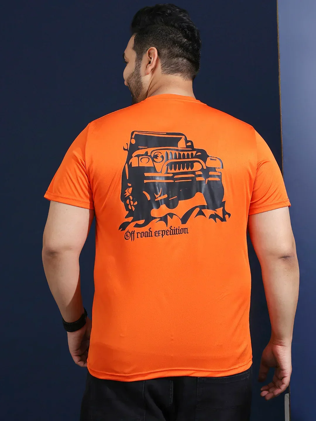 Men Plus Size Dripline Printed Orange Round Neck Tshirt - Image 5