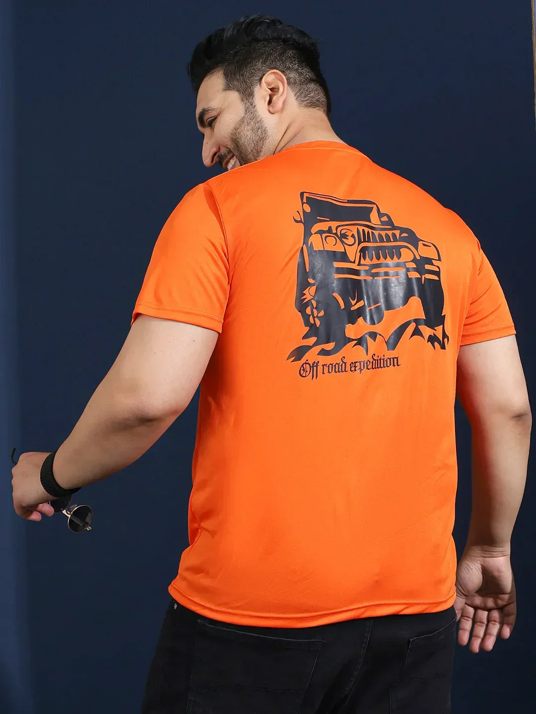 Men Plus Size Dripline Printed Orange Round Neck Tshirt - Image 7