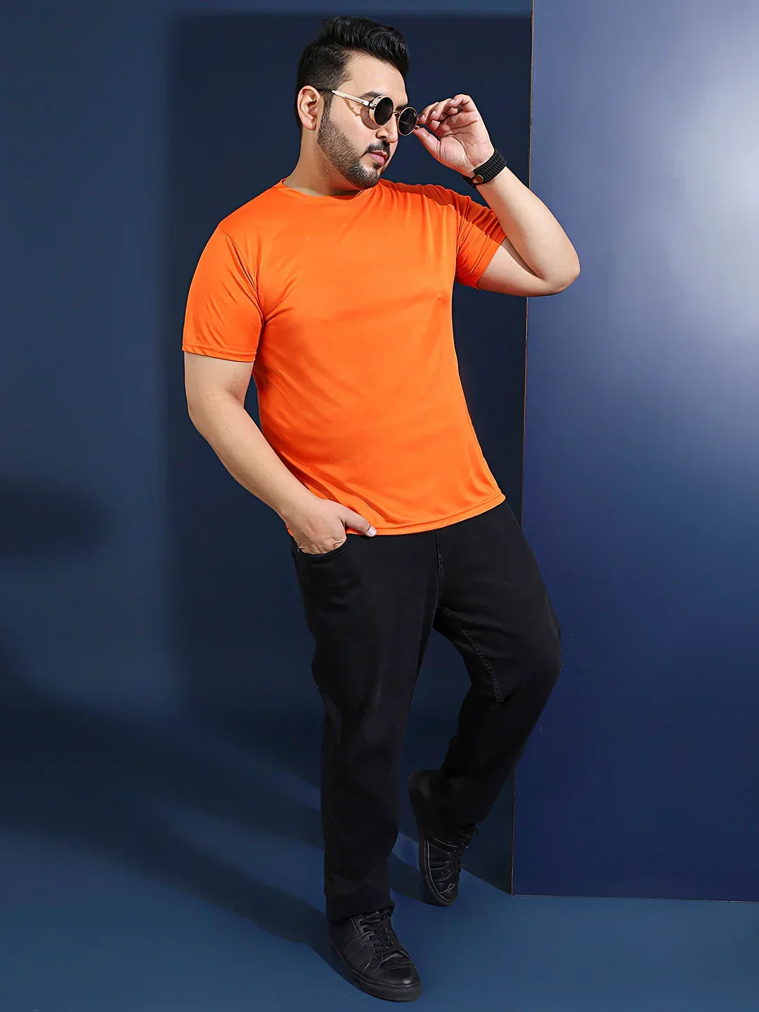 Men Plus Size Dripline Printed Orange Round Neck Tshirt - Image 8