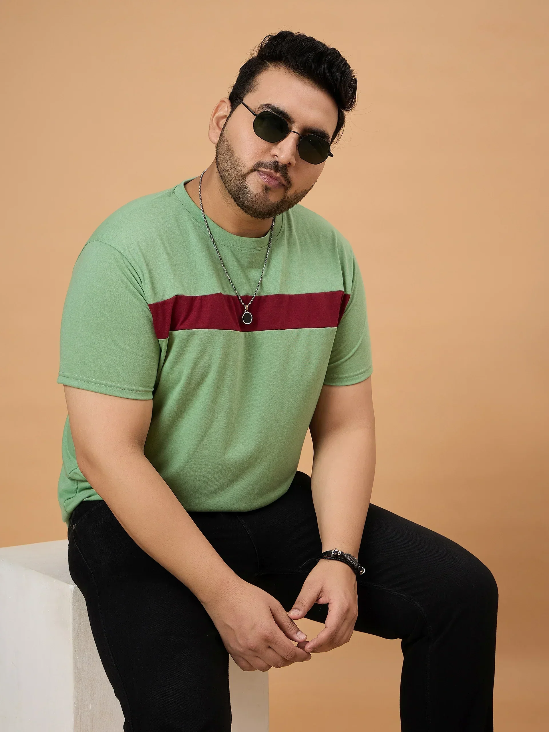 Men Plus Size Dripzo Colorblock Round Neck Tshirt