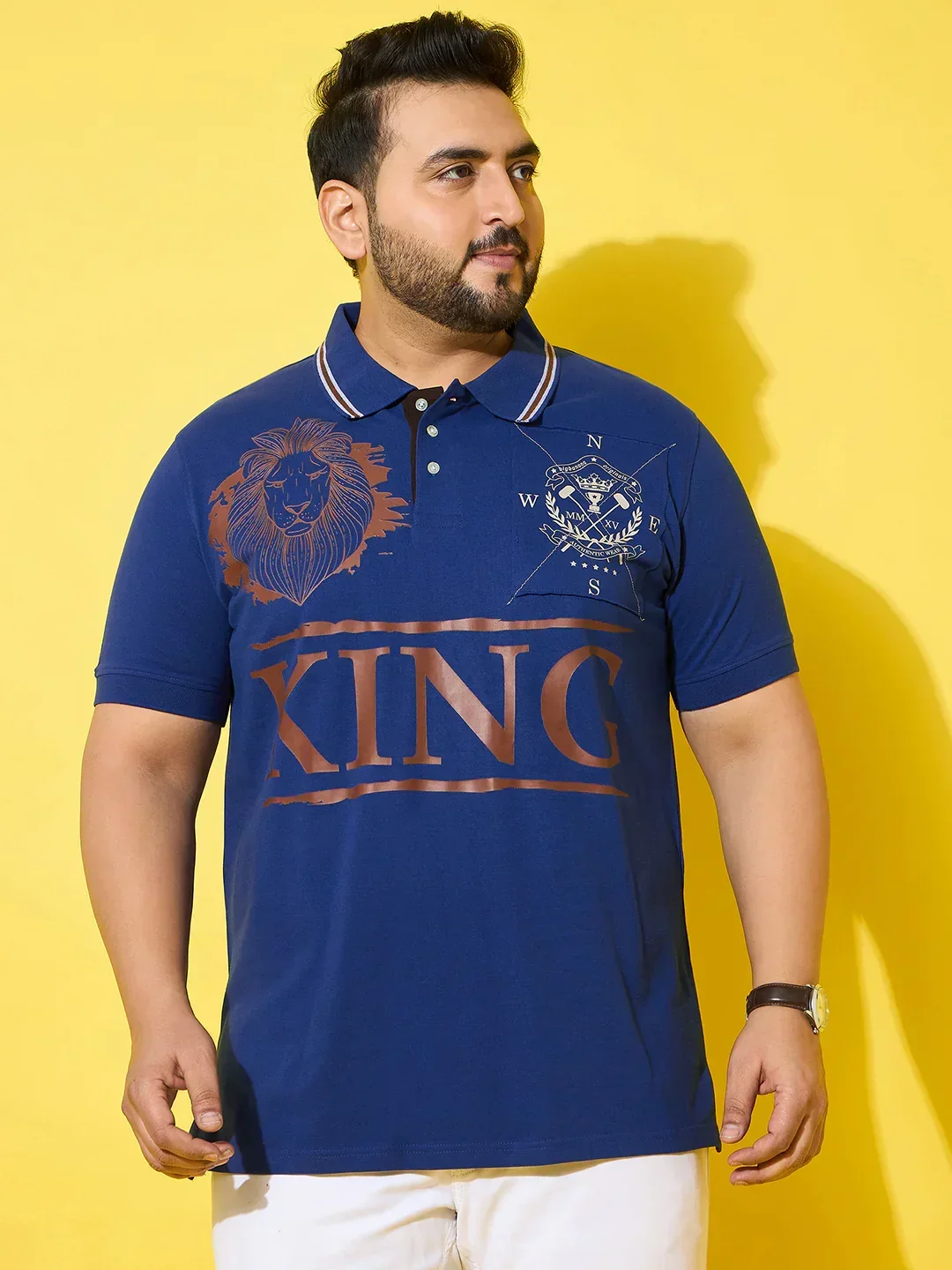 Men Plus Size Dynast Blue Printed Polo Tshirt - Image 3