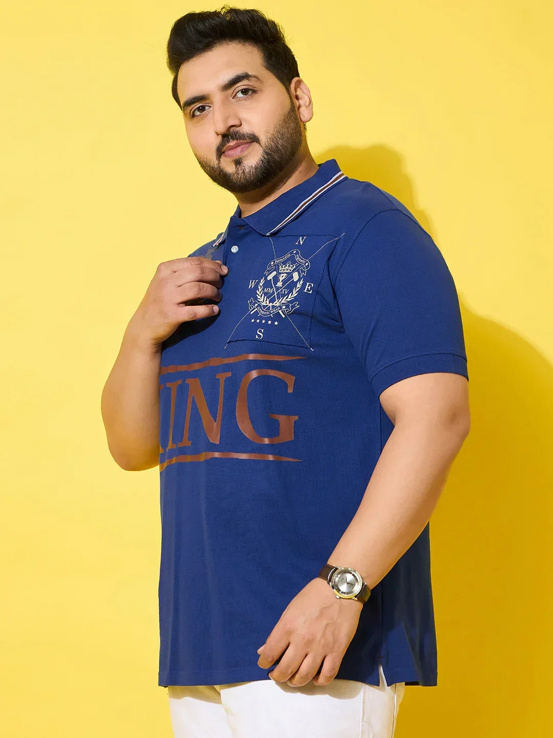 Men Plus Size Dynast Blue Printed Polo Tshirt - Image 4