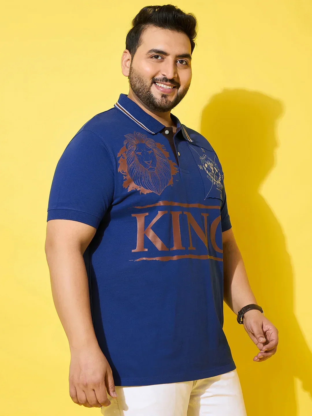 Men Plus Size Dynast Blue Printed Polo Tshirt - Image 5