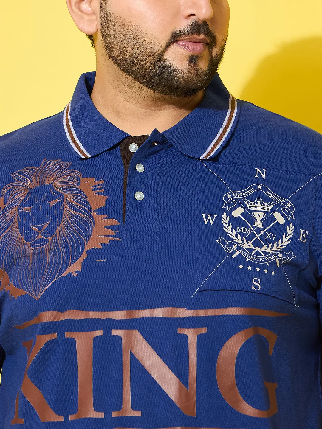 Men Plus Size Dynast Blue Printed Polo Tshirt - Image 6
