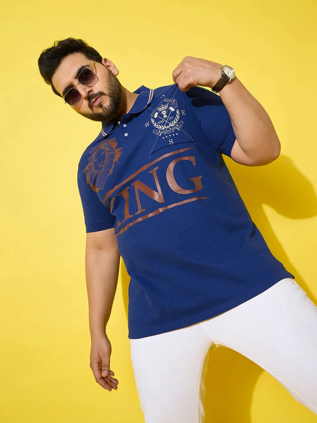Men Plus Size Dynast Blue Printed Polo Tshirt - Image 8