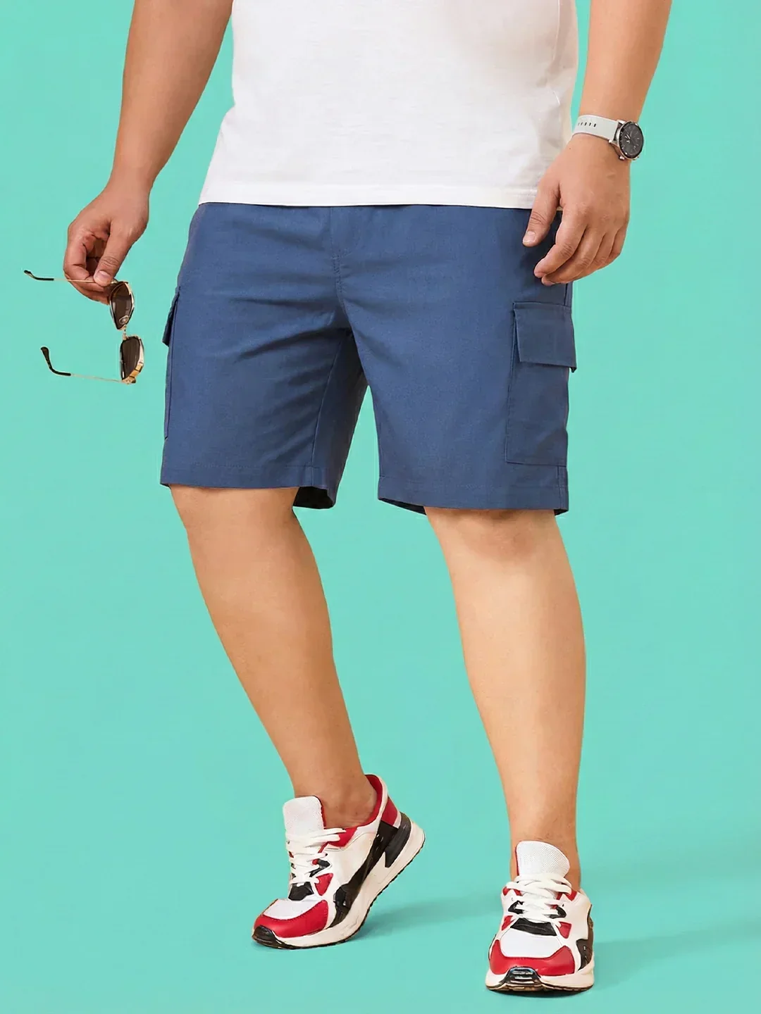 Men Plus Size Ease-Blue Solid Shorts - Image 3