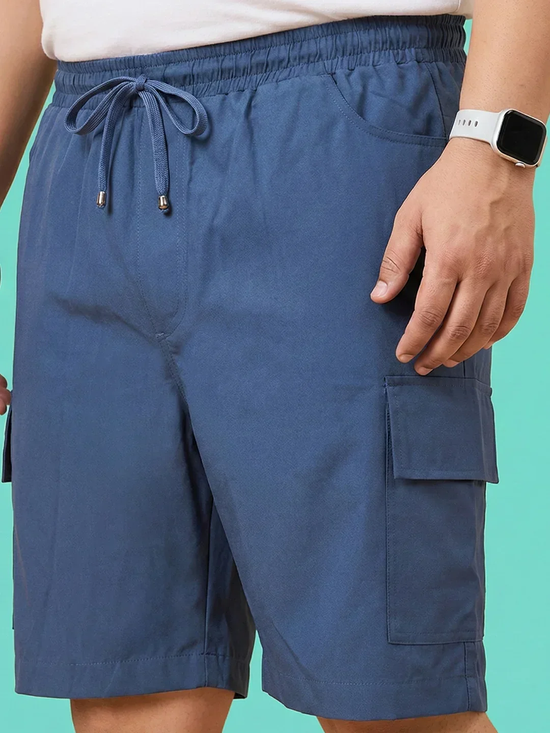 Men Plus Size Ease-Blue Solid Shorts - Image 5