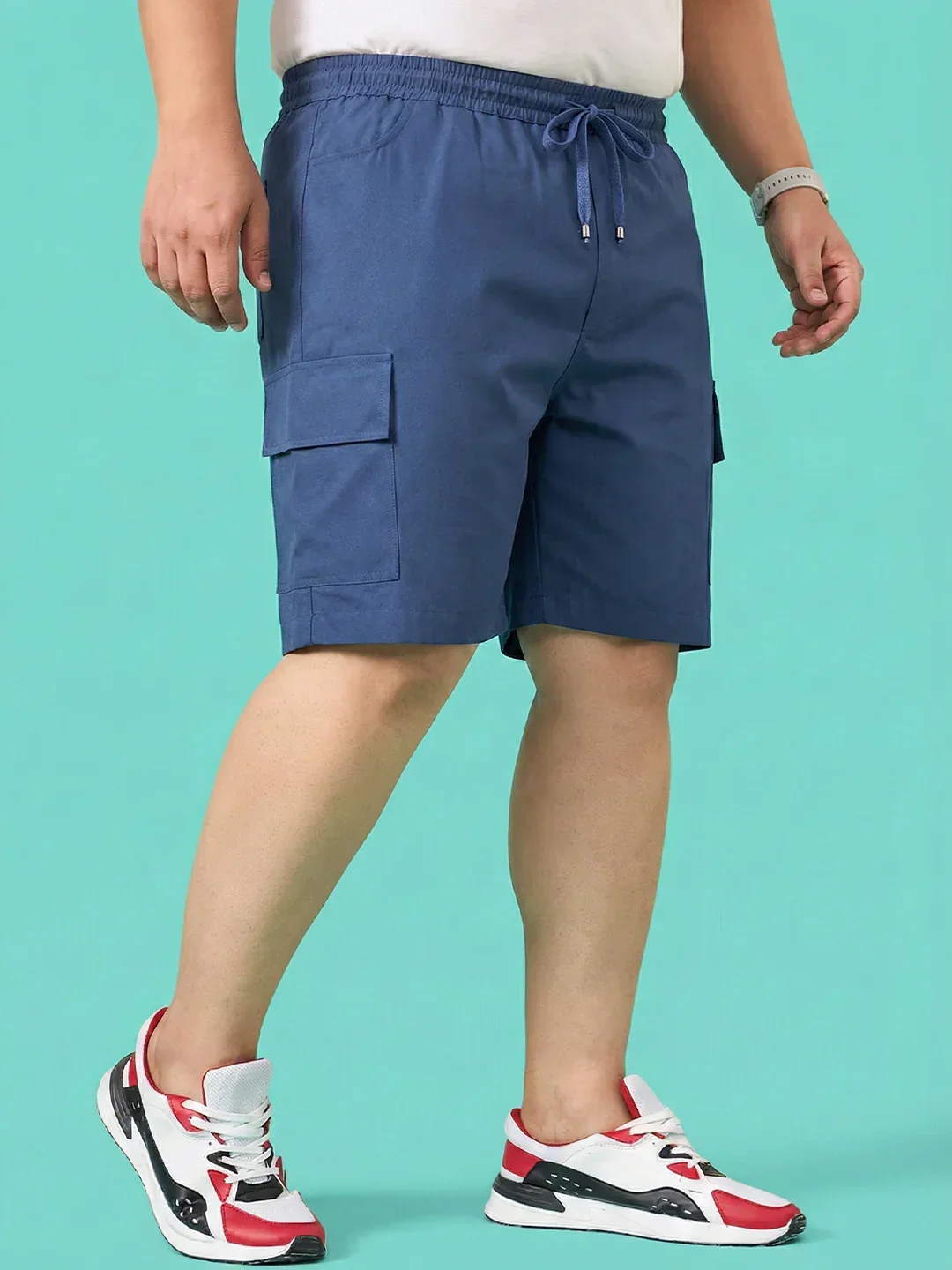 Men Plus Size Ease-Blue Solid Shorts - Image 6