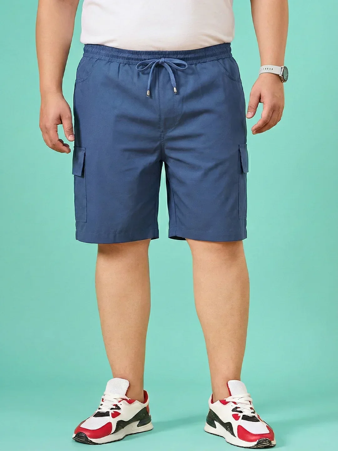 Men Plus Size Ease-Blue Solid Shorts - Image 7