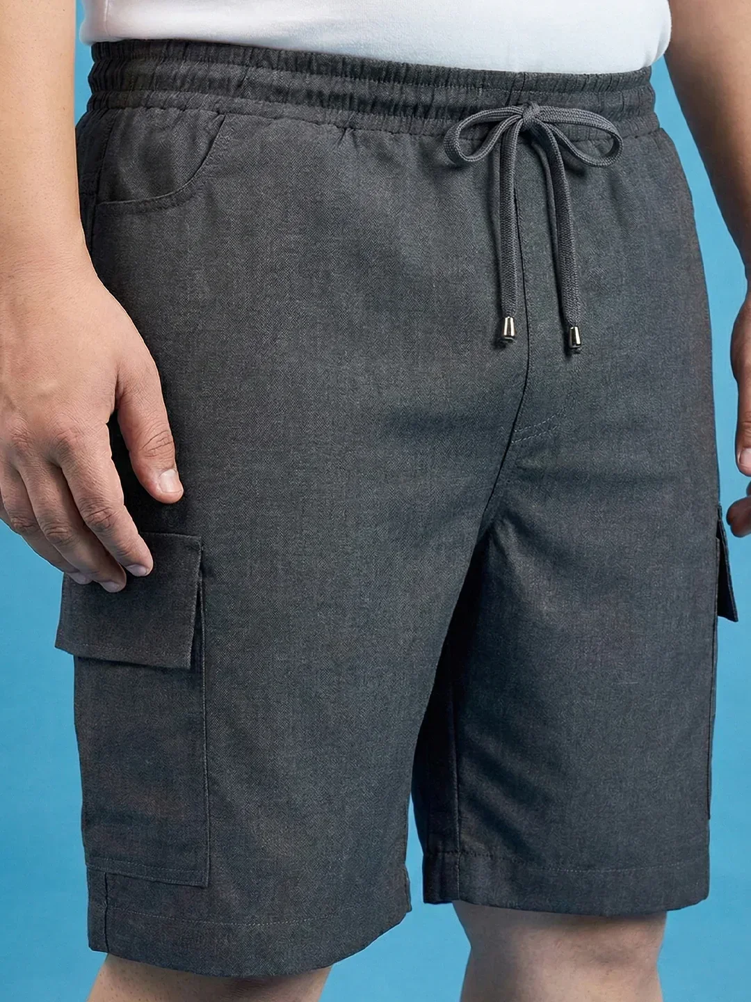 Men Plus Size Ease-Grey Solid Shorts - Image 2