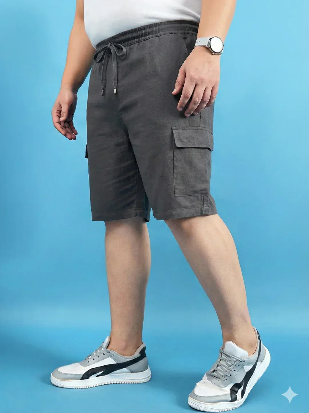 Men Plus Size Ease-Grey Solid Shorts - Image 3