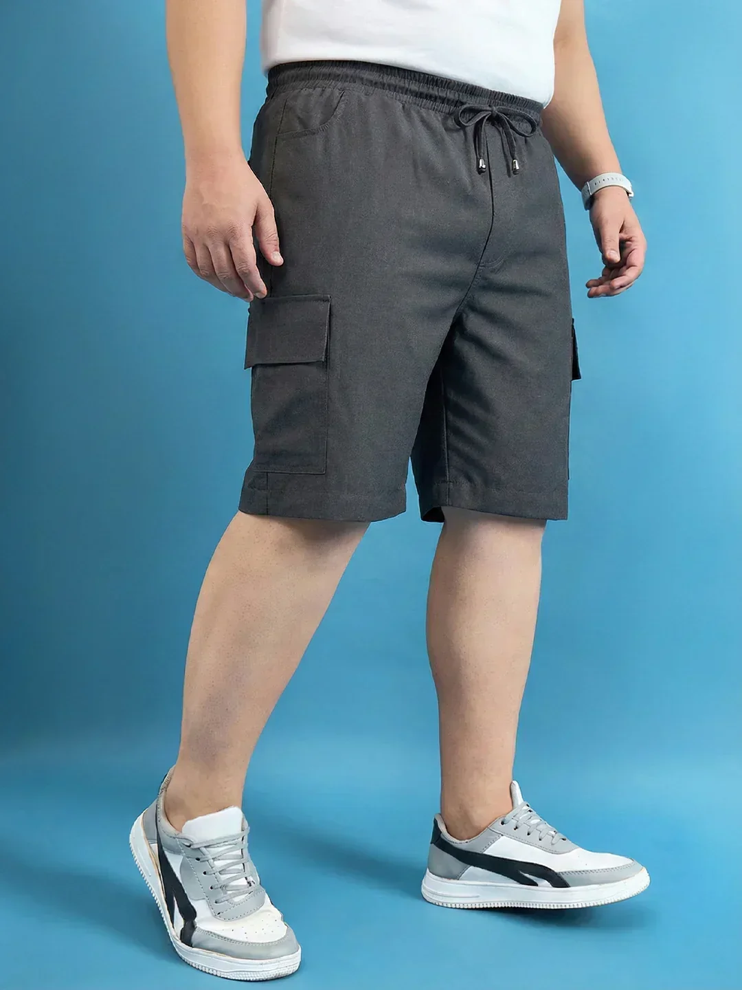 Men Plus Size Ease-Grey Solid Shorts - Image 4