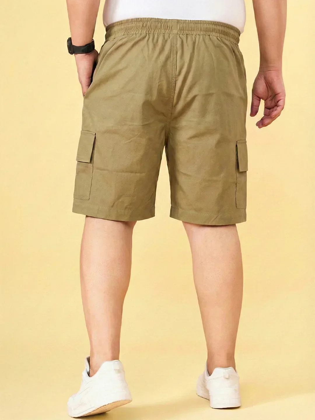 Men Plus Size Ease-Khakhi Solid Shorts - Image 2