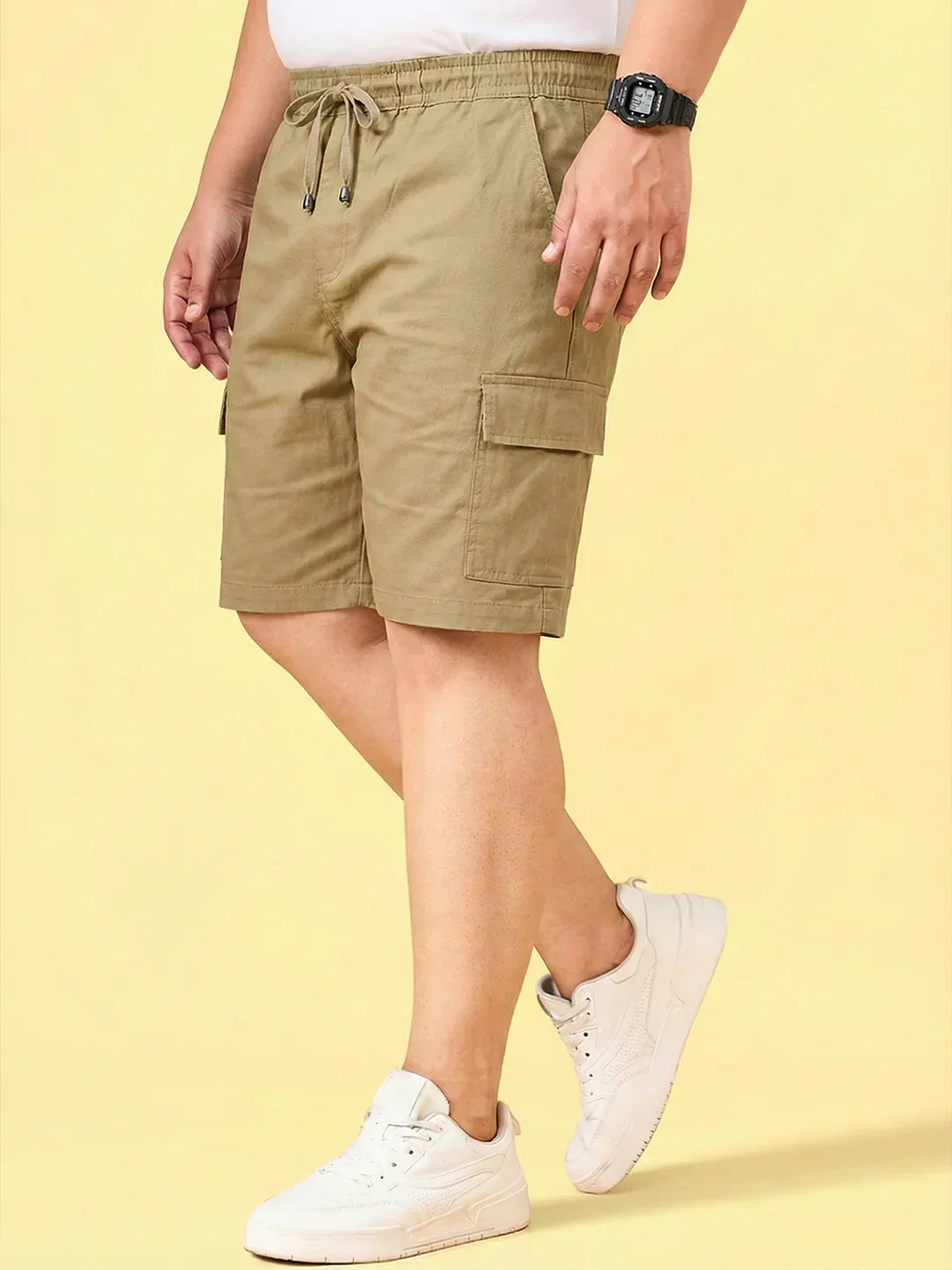 Men Plus Size Ease-Khakhi Solid Shorts - Image 3