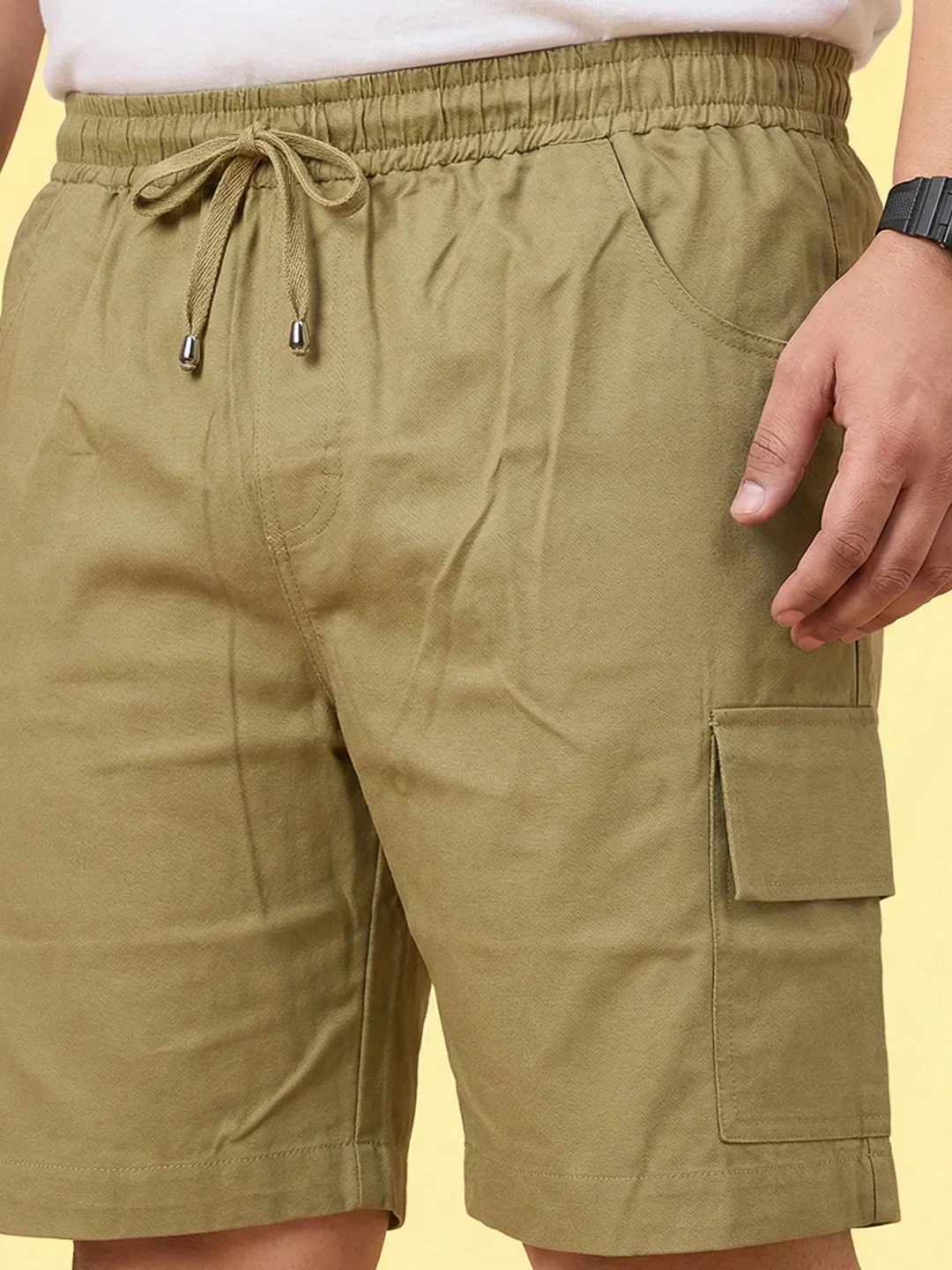 Men Plus Size Ease-Khakhi Solid Shorts - Image 4