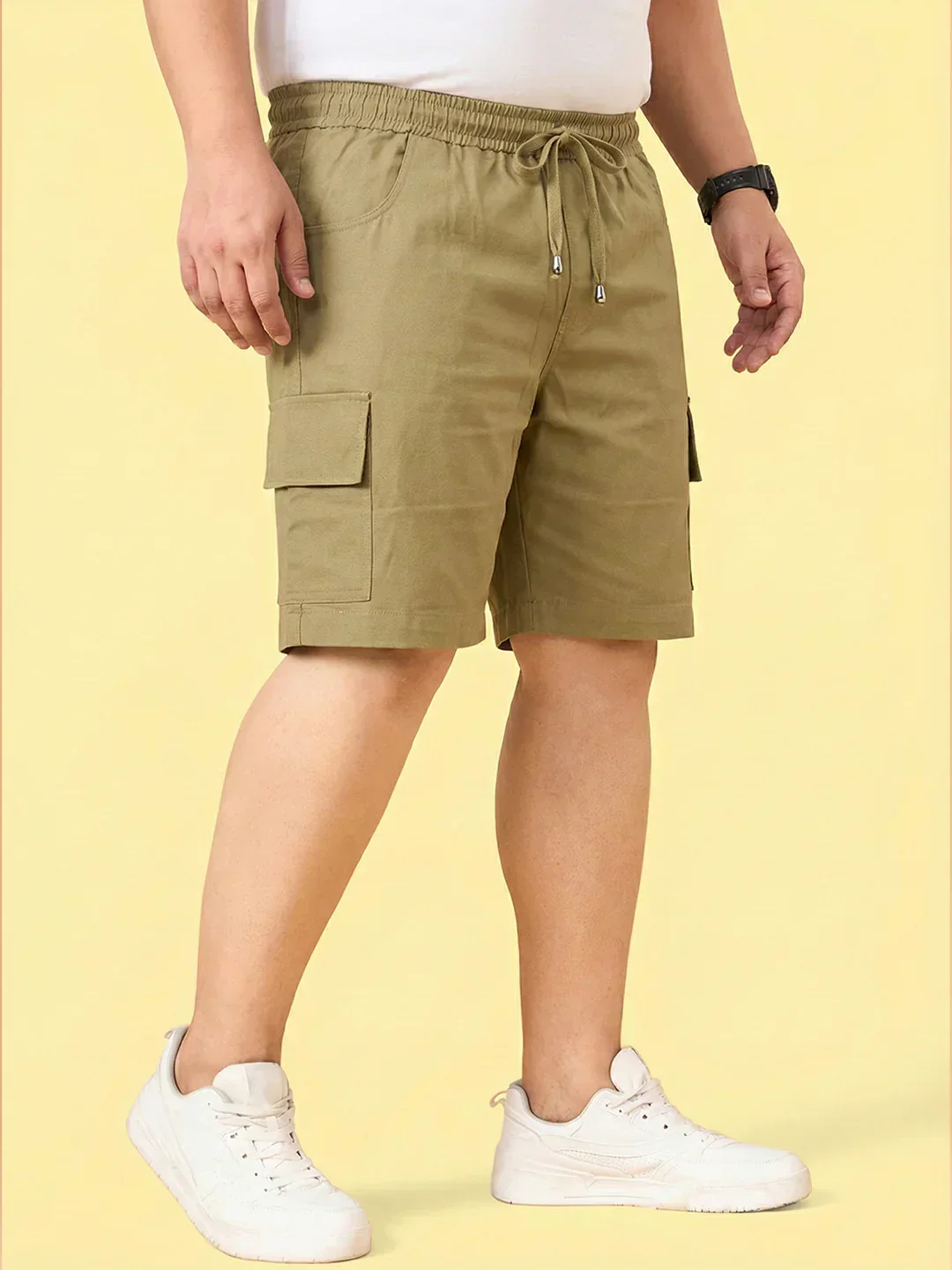 Men Plus Size Ease-Khakhi Solid Shorts - Image 5