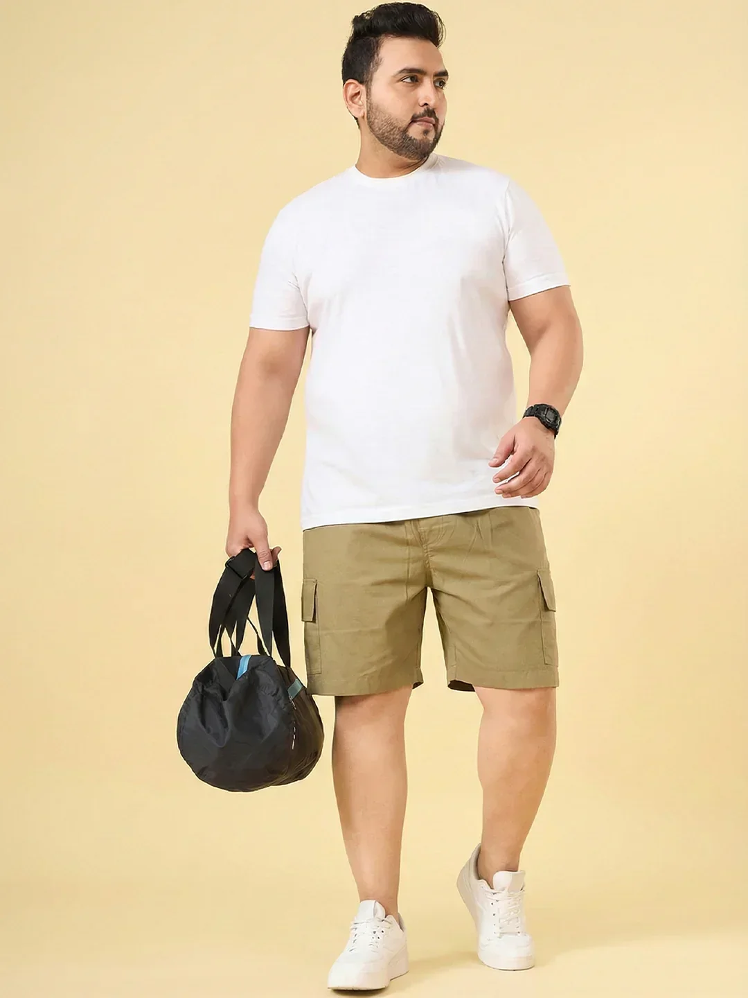 Men Plus Size Ease-Khakhi Solid Shorts - Image 7