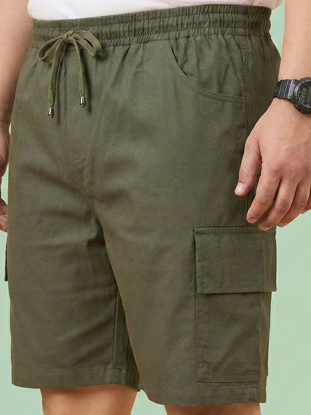 Men Plus Size Ease-Olive Solid Shorts - Image 2