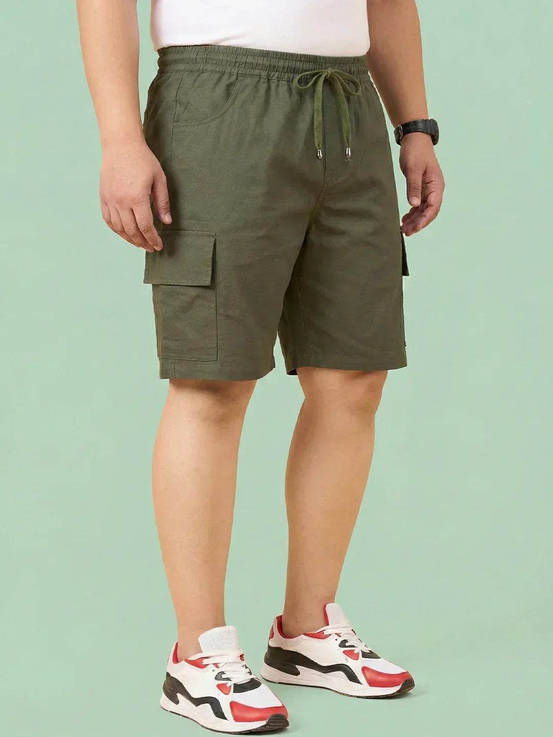 Men Plus Size Ease-Olive Solid Shorts - Image 3