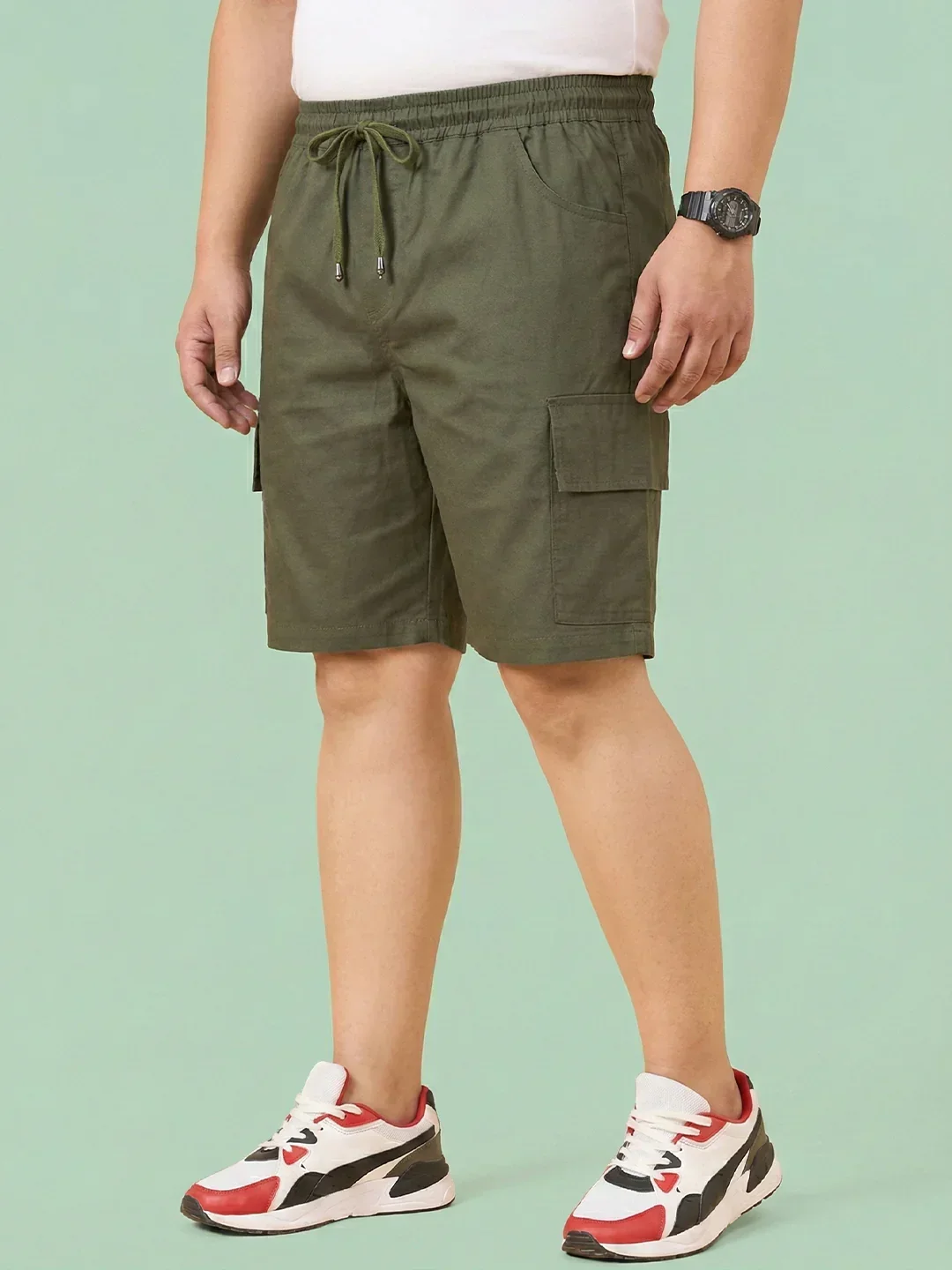 Men Plus Size Ease-Olive Solid Shorts - Image 4