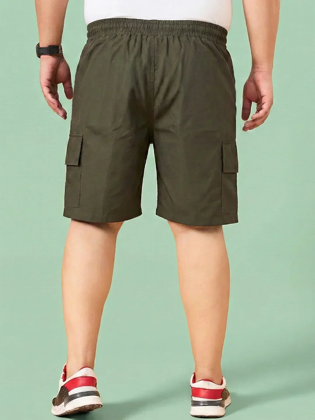 Men Plus Size Ease-Olive Solid Shorts - Image 5