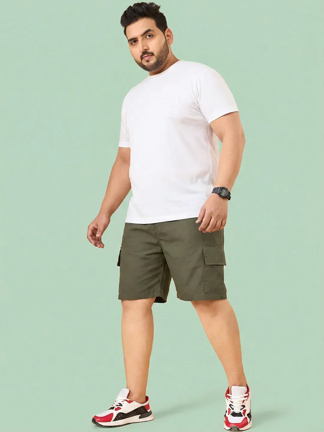 Men Plus Size Ease-Olive Solid Shorts - Image 6