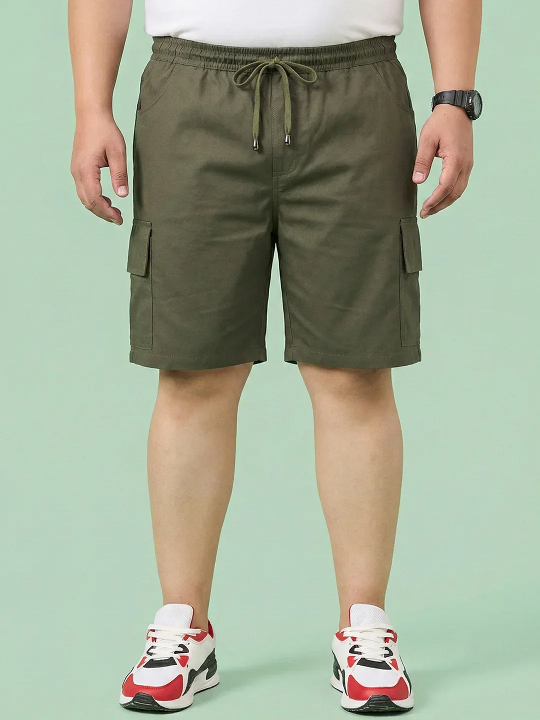 Men Plus Size Ease-Olive Solid Shorts - Image 7