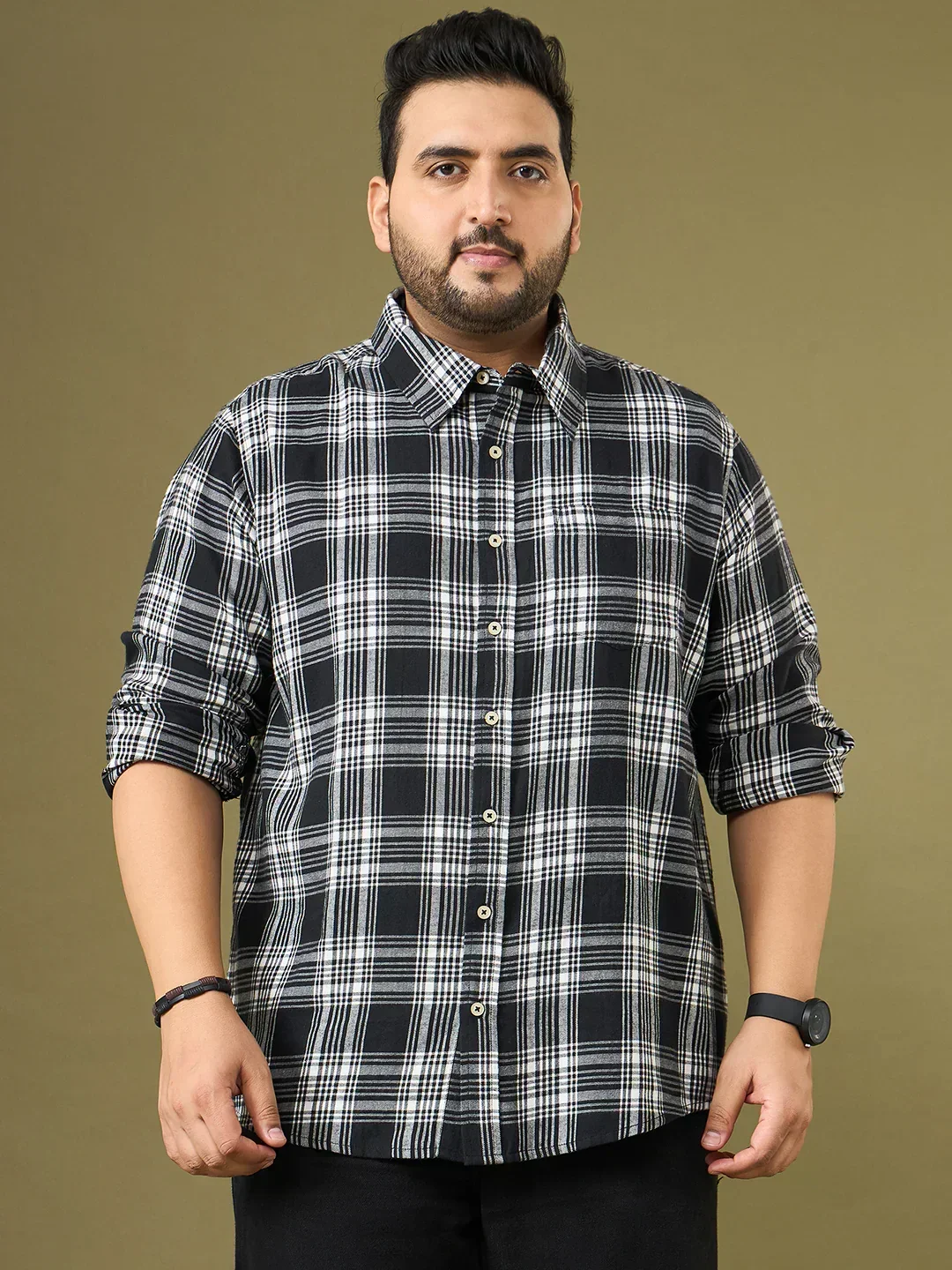Men Plus Size Ebonis Multicolor Checkered Casual Shirt - Image 3