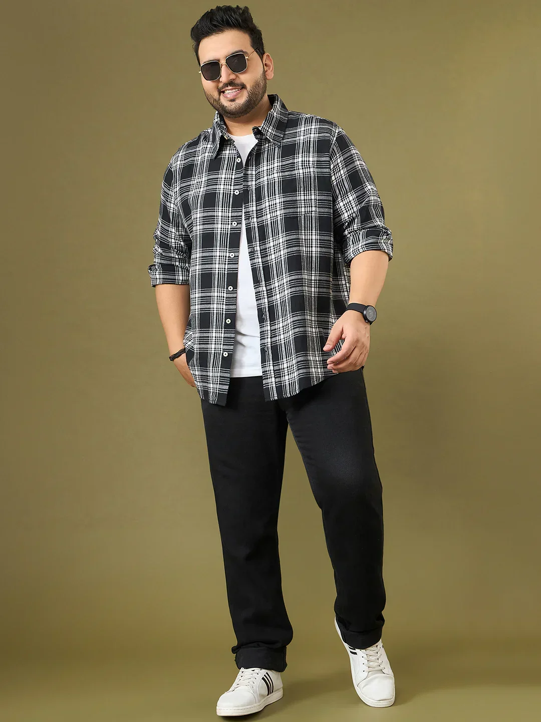 Men Plus Size Ebonis Multicolor Checkered Casual Shirt - Image 4