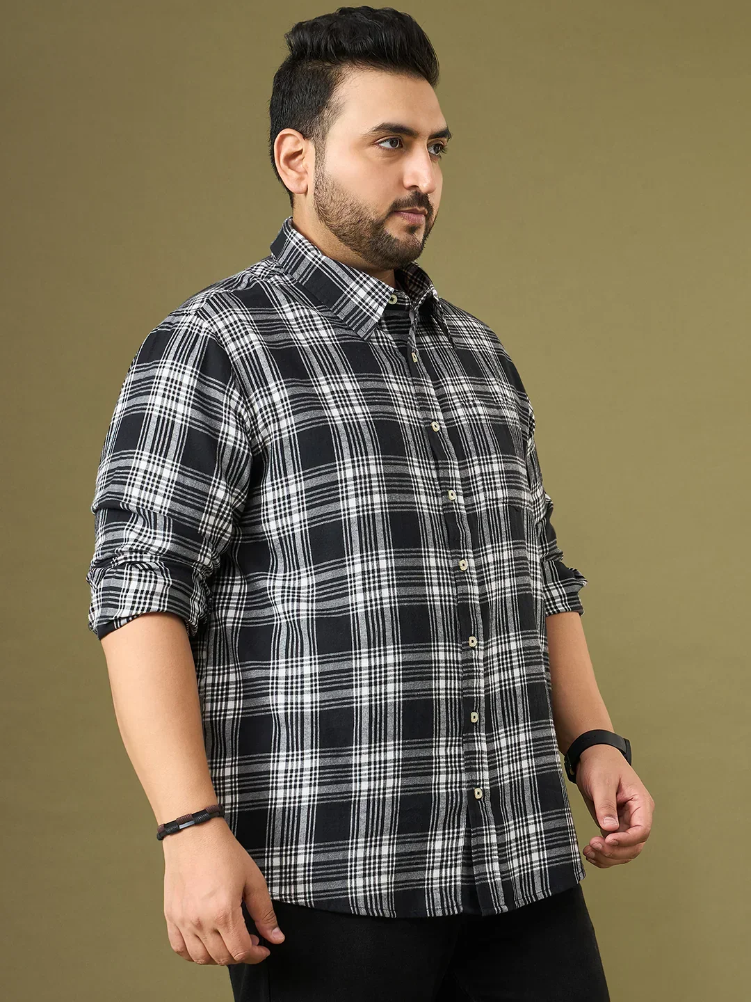 Men Plus Size Ebonis Multicolor Checkered Casual Shirt - Image 6
