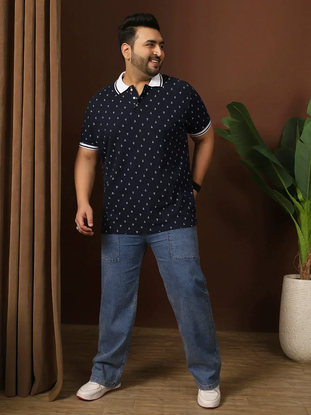 Men Plus Size Edge Printed Navy Polo Tshirt - Image 2