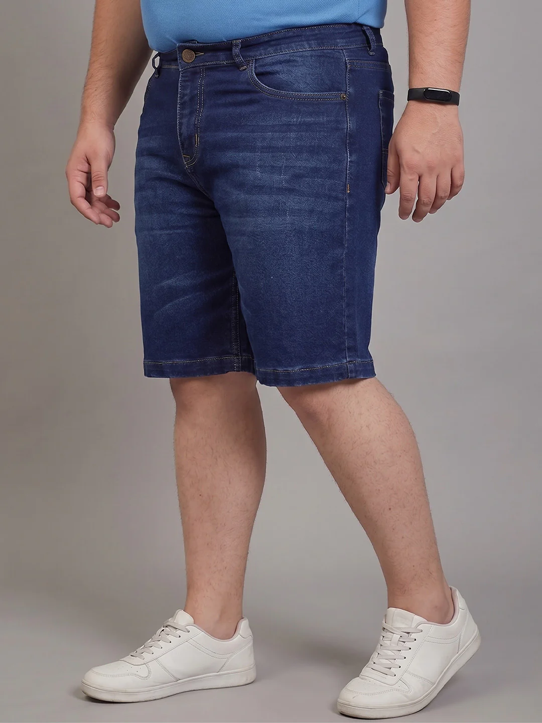 Men Plus Size Effusive Navy Blue Washed Shorts - Image 2