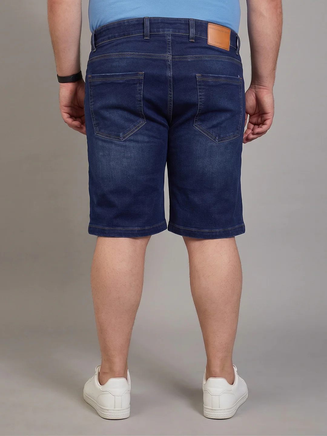 Men Plus Size Effusive Navy Blue Washed Shorts - Image 3