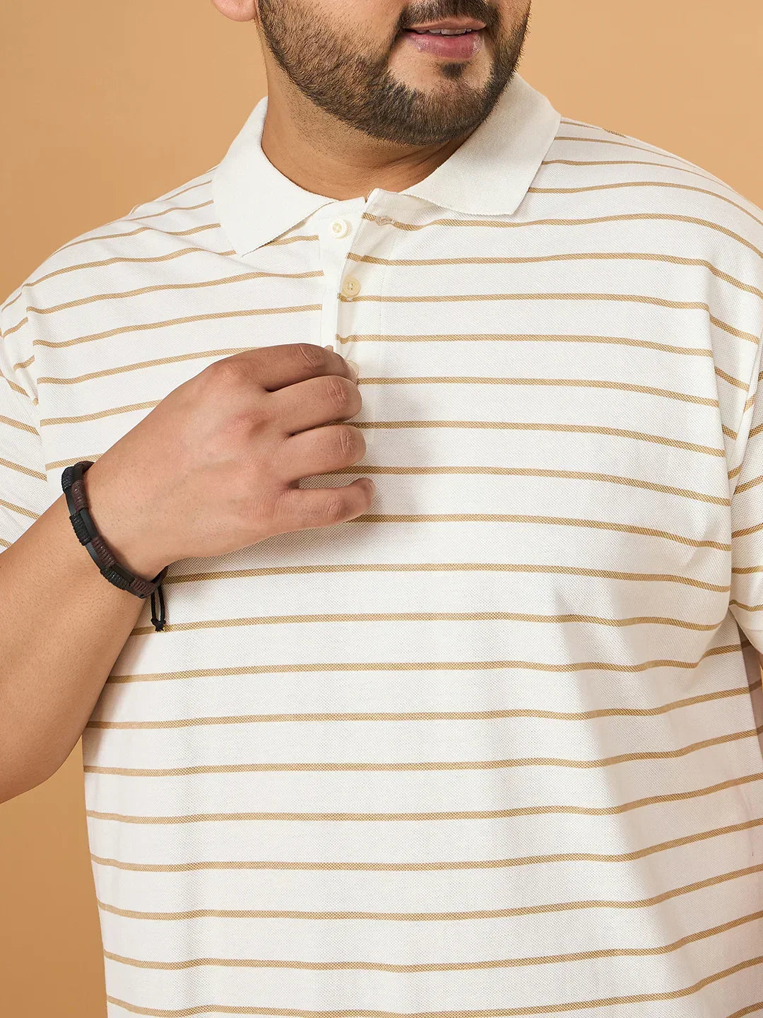 Men Plus Size Elegant White Striped Polo Tshirt - Image 6