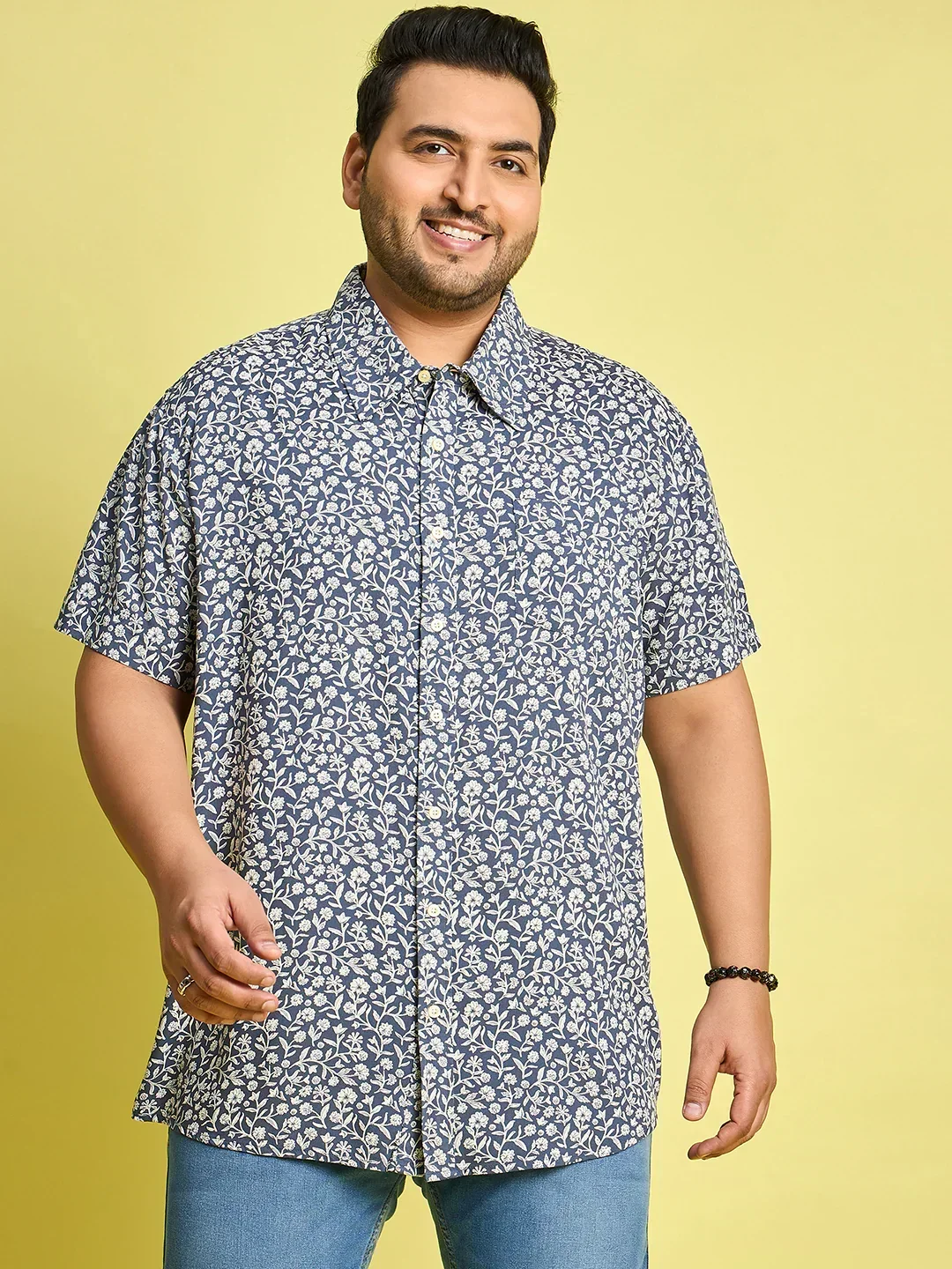 Men Plus Size Eliud Floral Print /Blue Colors Shirt - Image 2