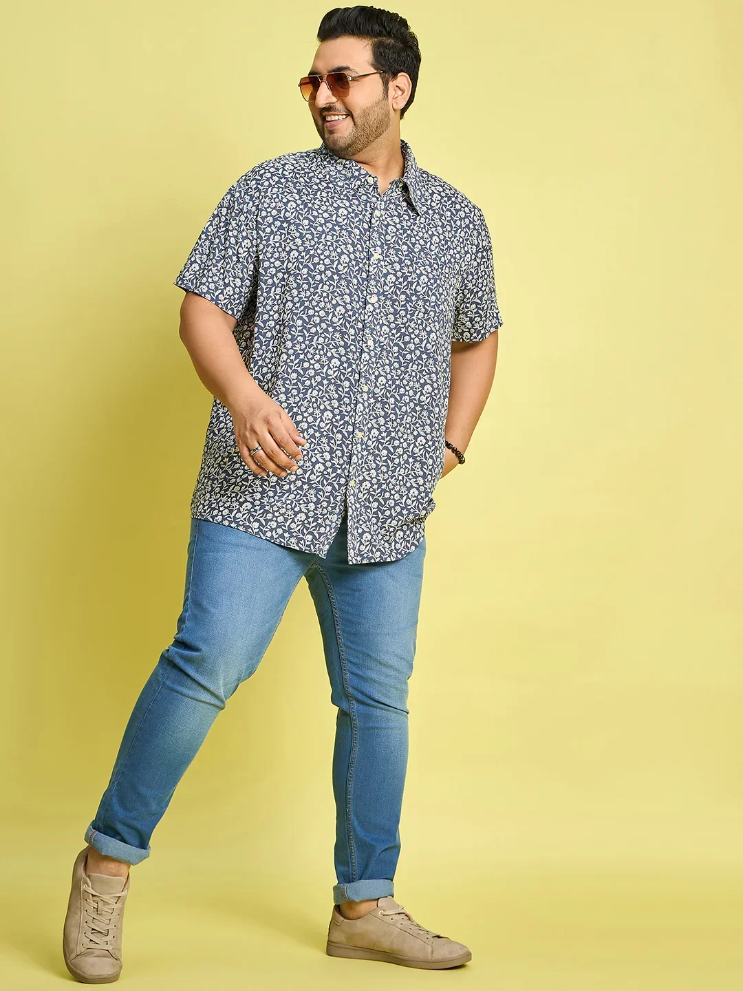Men Plus Size Eliud Floral Print /Blue Colors Shirt - Image 3