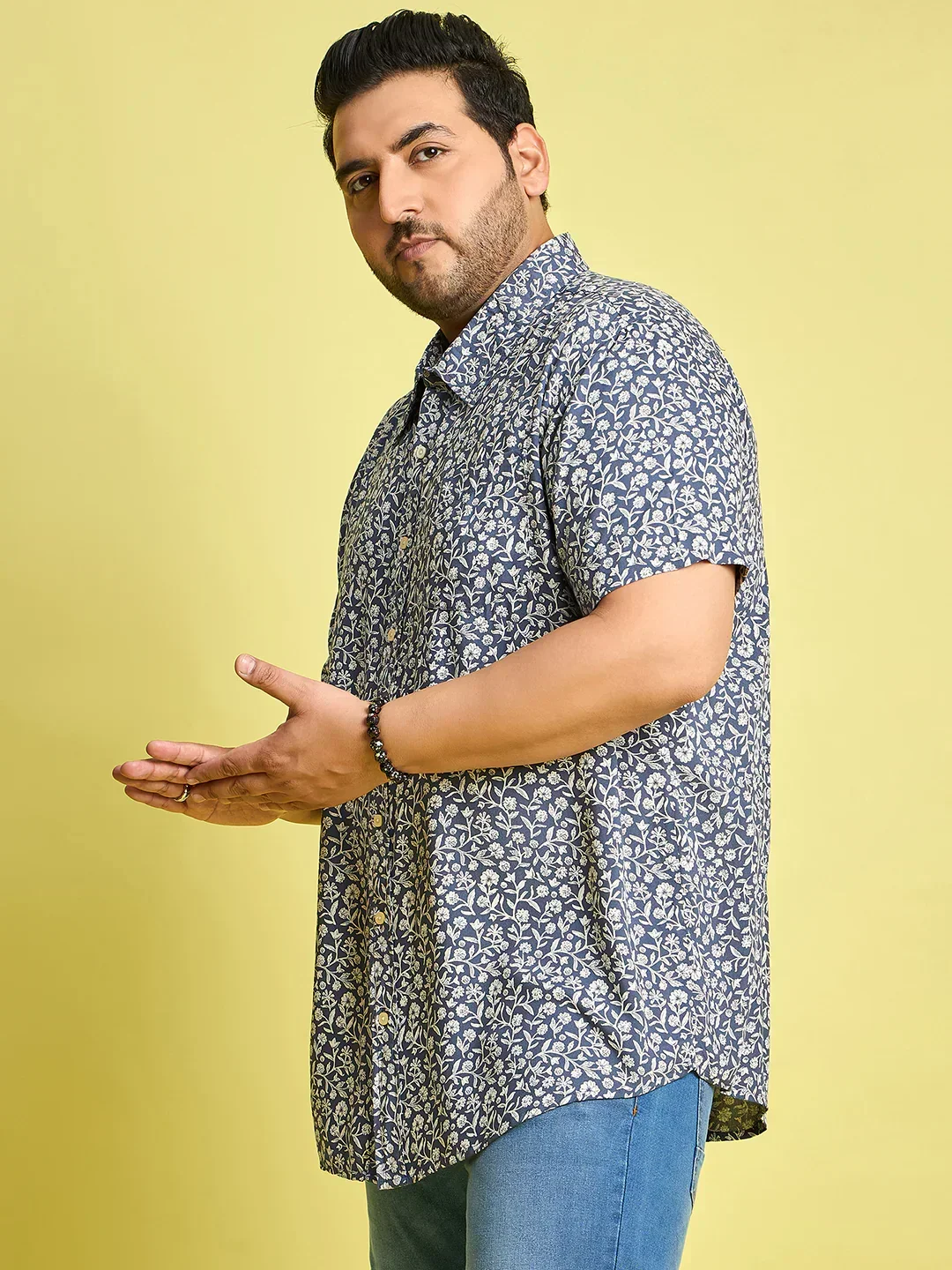 Men Plus Size Eliud Floral Print /Blue Colors Shirt - Image 4