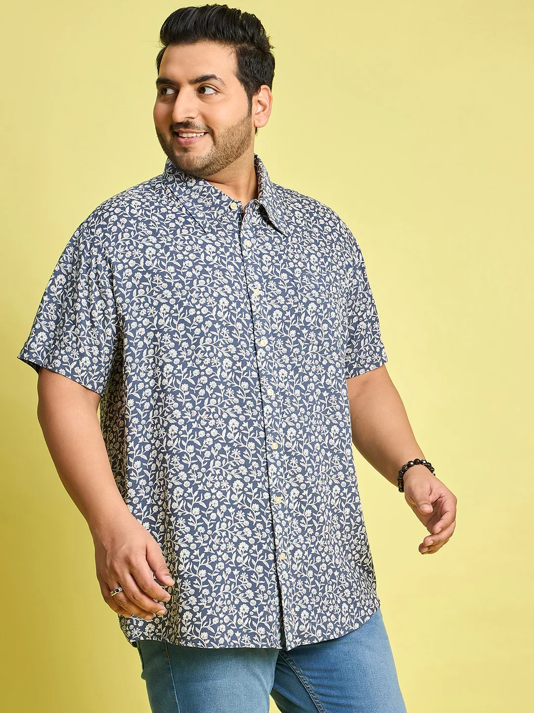 Men Plus Size Eliud Floral Print /Blue Colors Shirt - Image 5