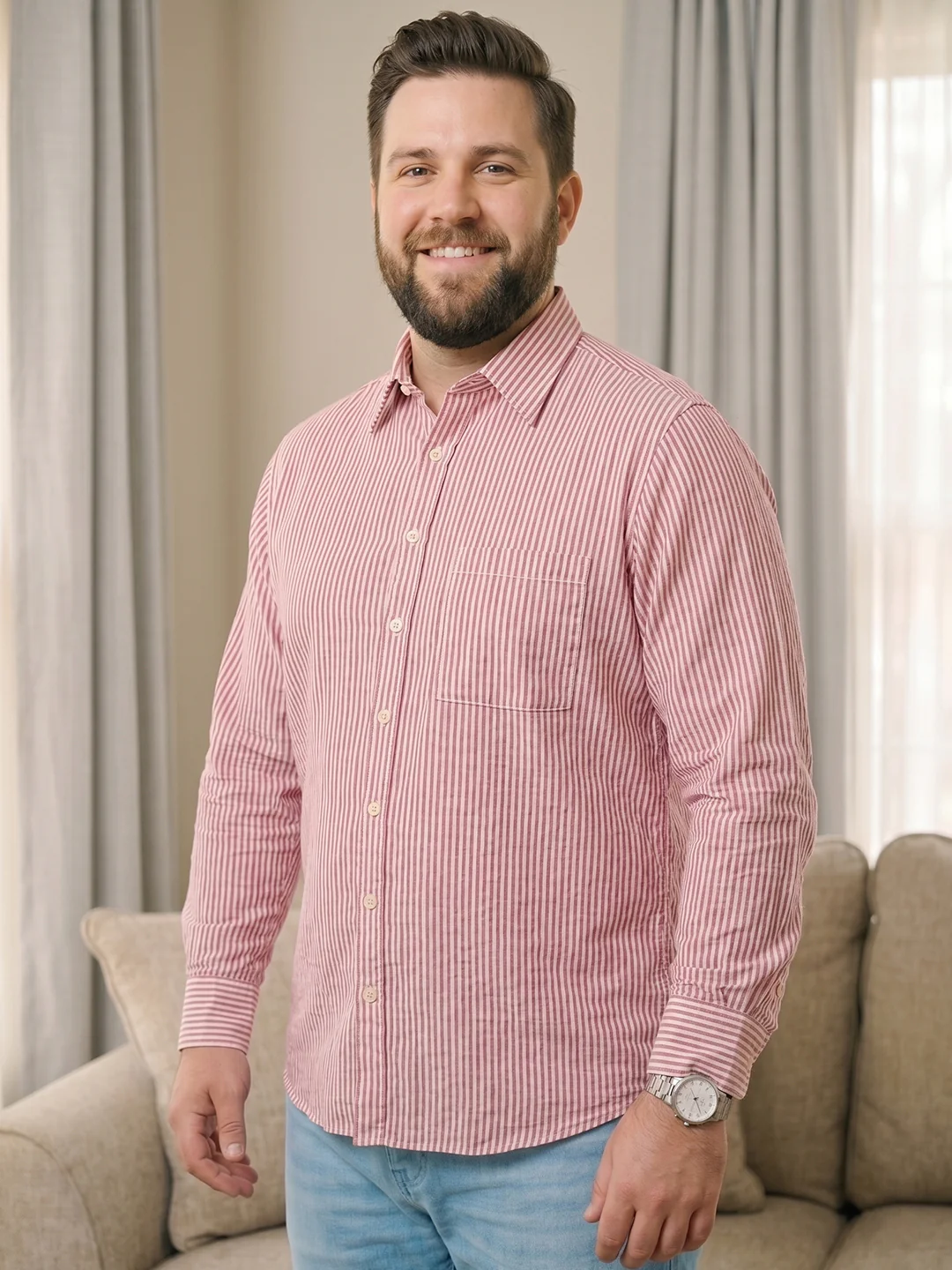 Men Plus Size Elorae Pink Striped Shirts - Image 2