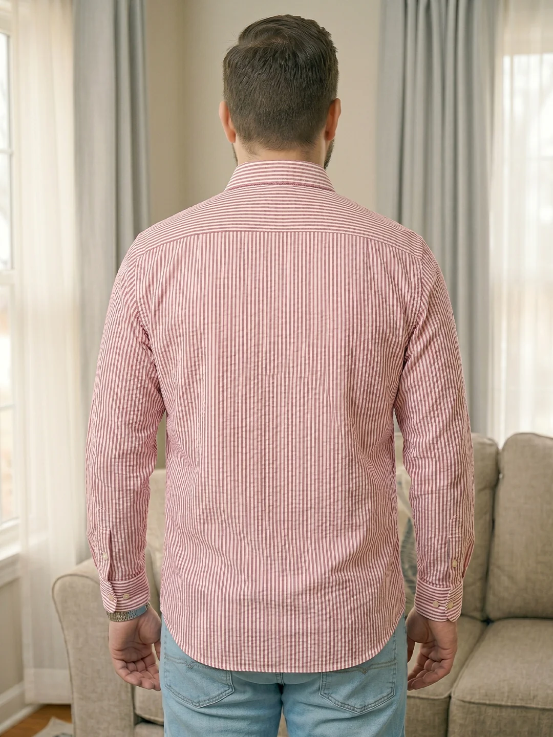 Men Plus Size Elorae Pink Striped Shirts - Image 3