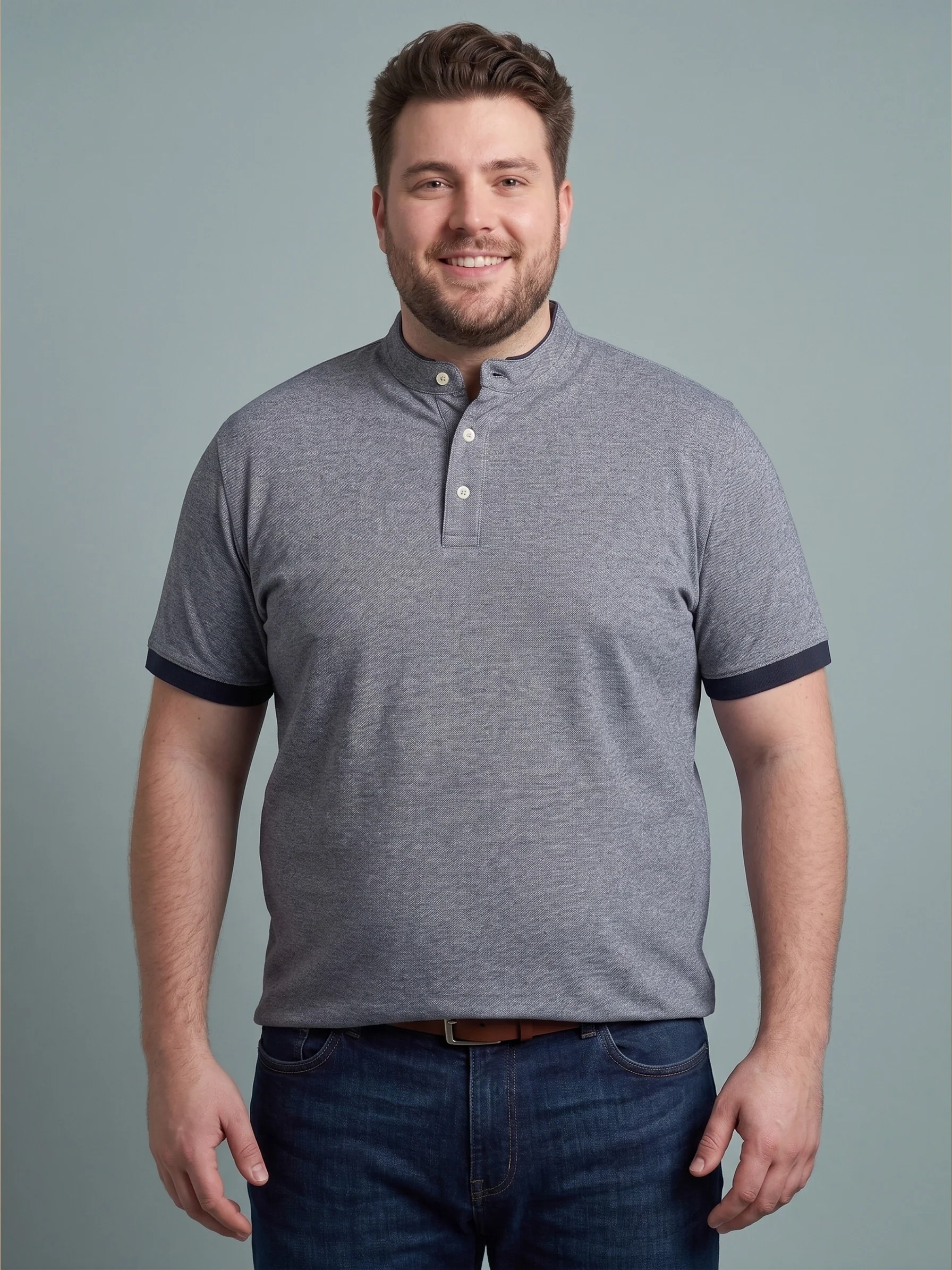 Men Plus Size Embellish Blue Solid Henley