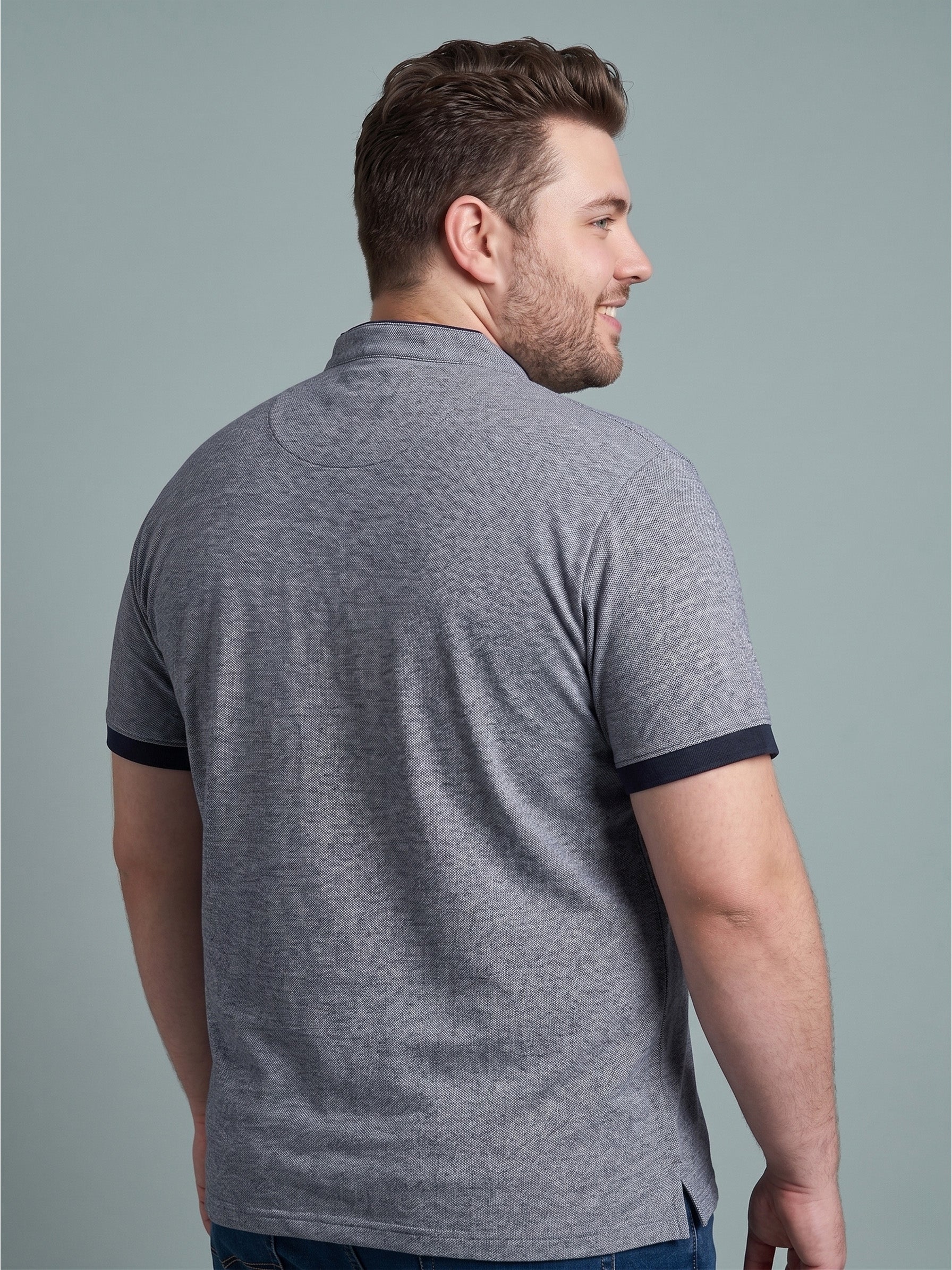 Men Plus Size Embellish Blue Solid Henley - Image 2