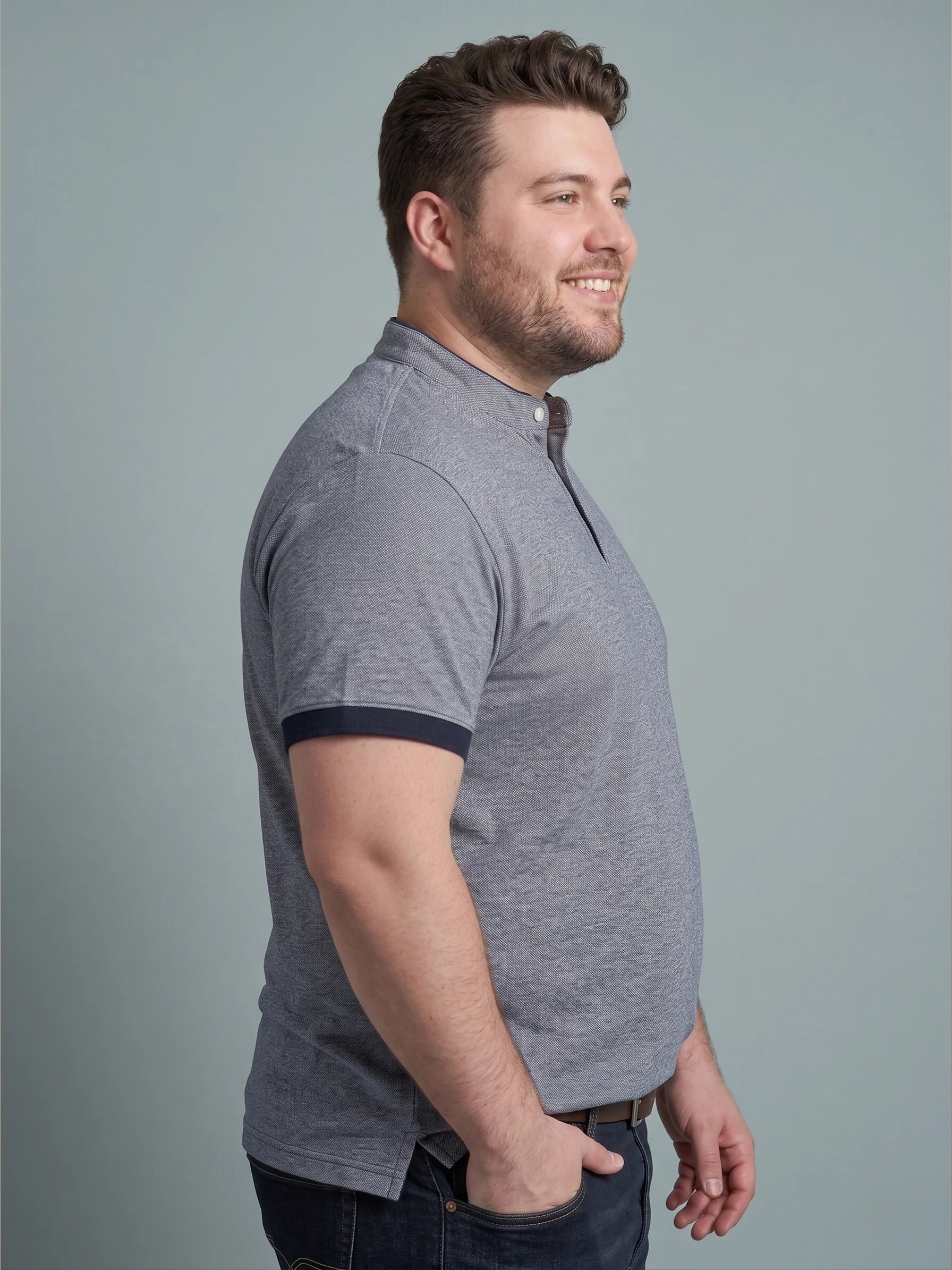 Men Plus Size Embellish Blue Solid Henley - Image 3