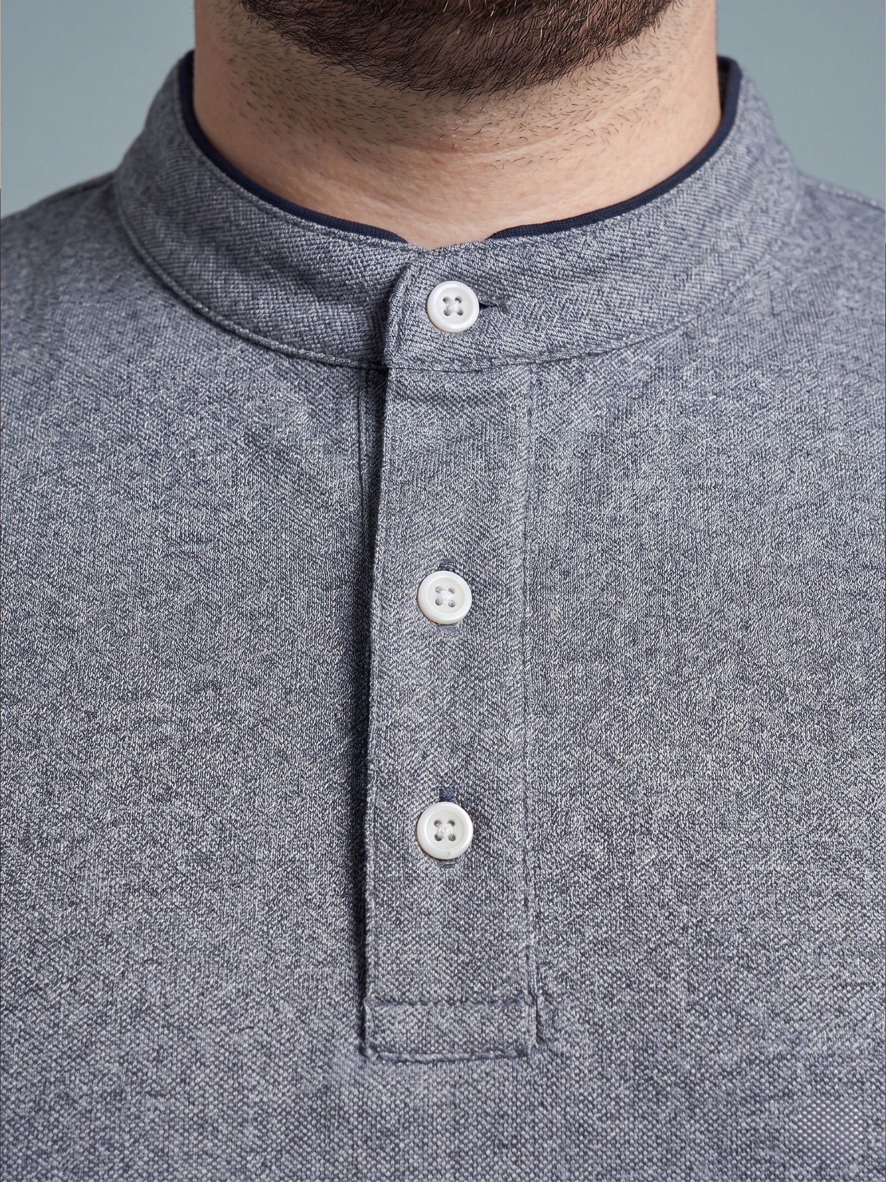 Men Plus Size Embellish Blue Solid Henley - Image 4