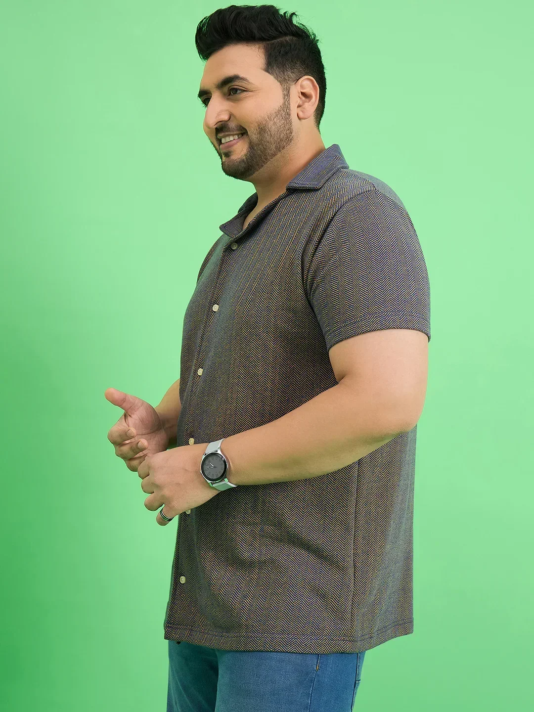 Men Plus Size Emberfall Navy Blue Solid Shirt - Image 3