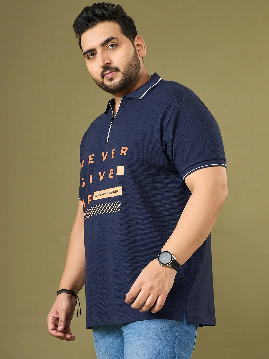 Men Plus Size Endura Navy Printed Polo Tshirt - Image 3