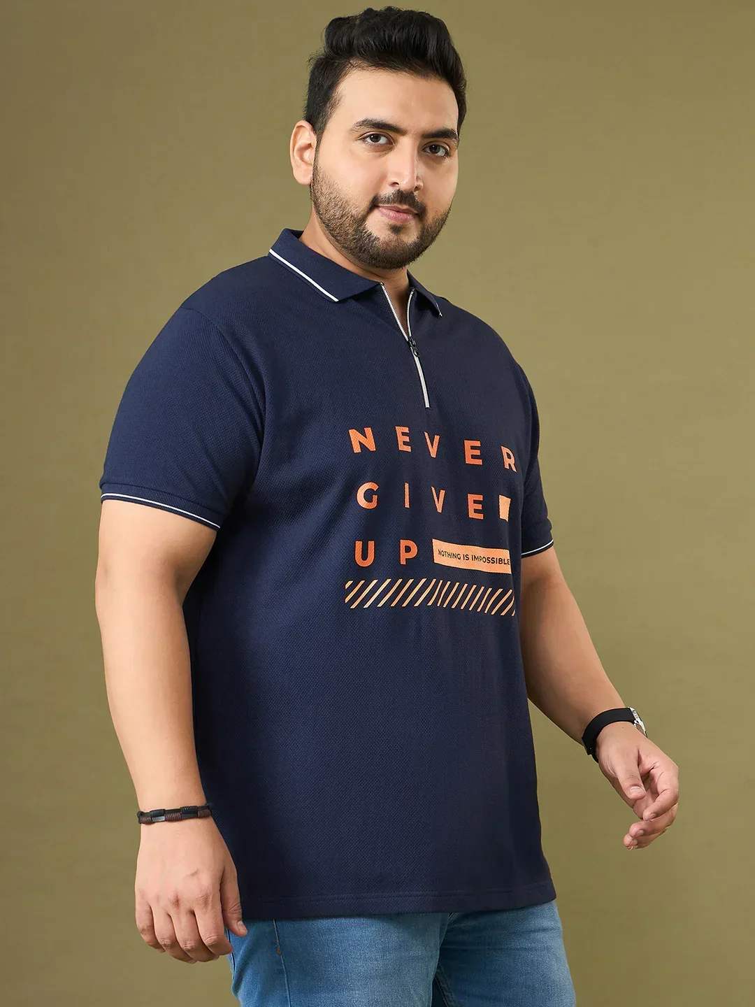Men Plus Size Endura Navy Printed Polo Tshirt - Image 4