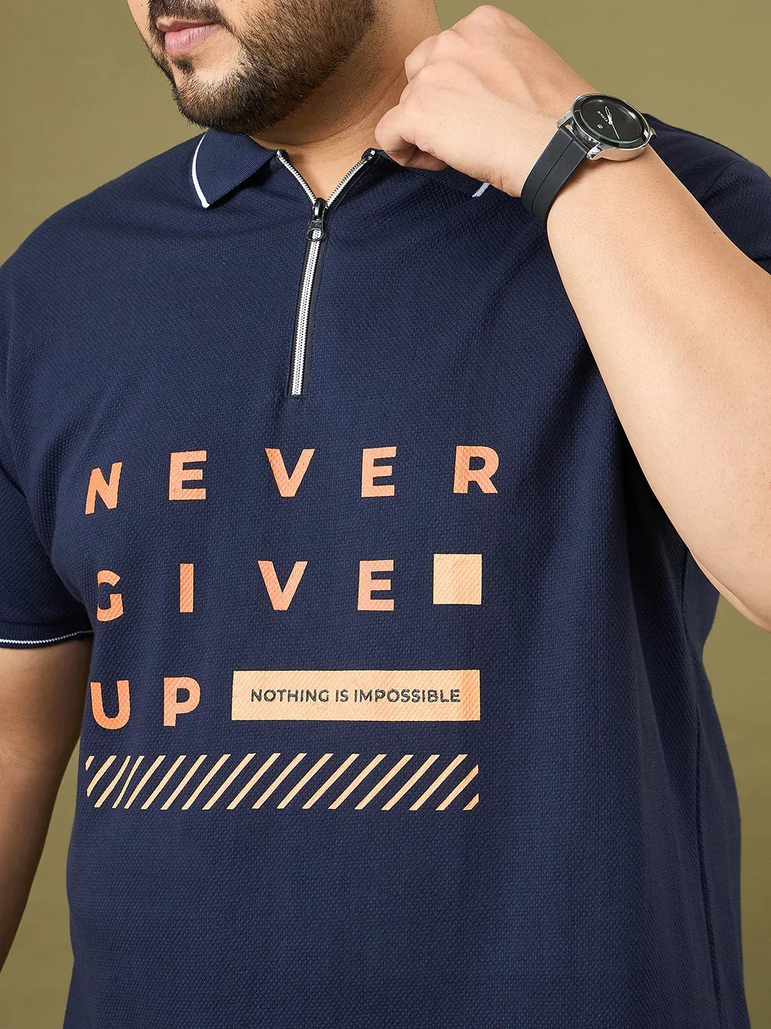 Men Plus Size Endura Navy Printed Polo Tshirt - Image 6
