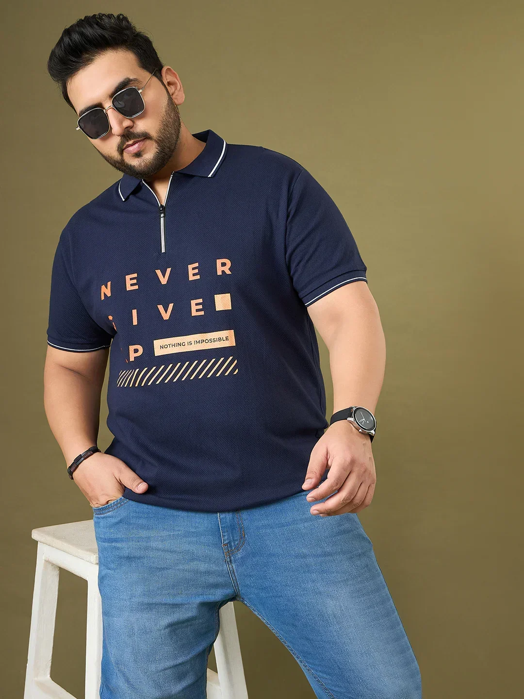 Men Plus Size Endura Navy Printed Polo Tshirt - Image 8