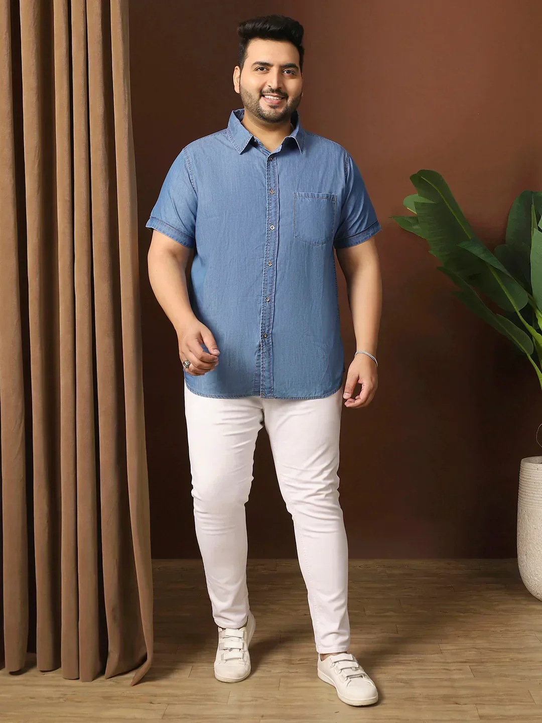 Men Plus Size Estonia Blue Solid Shirt - Image 3